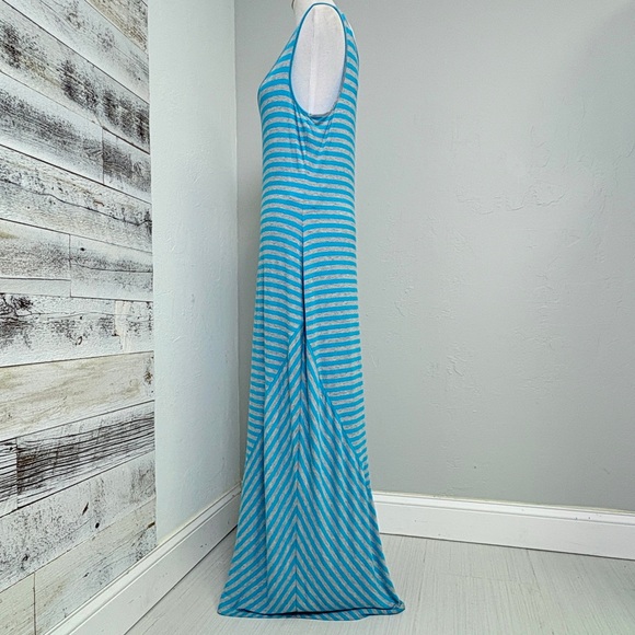 Calvin Klein Grey Blue Striped Tank Maxi Dress Size 12 Sleeveless A-Line Beach - Picture 3 of 16